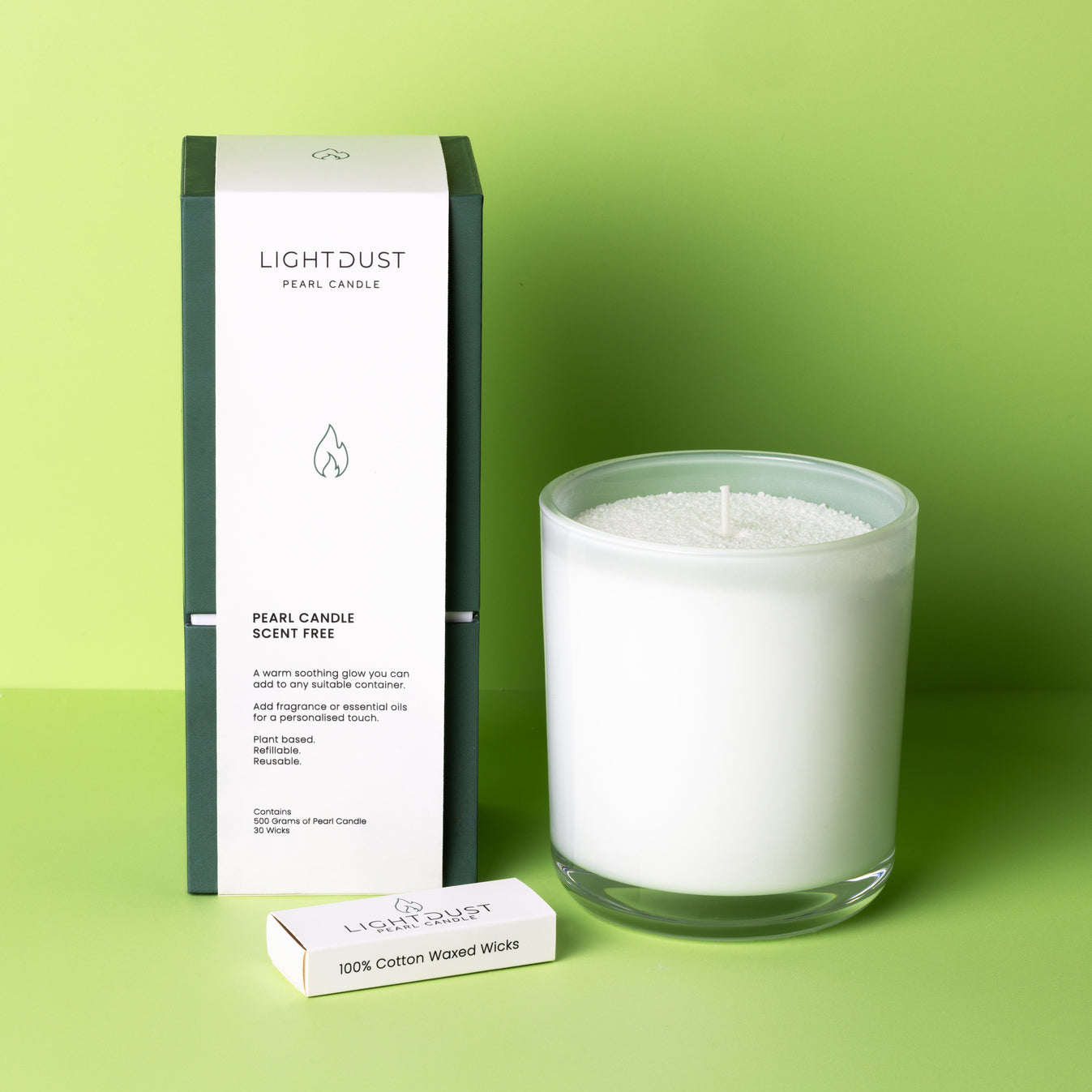 Light Dust Pearl White Refillable Powder Candle – 500g Unscented